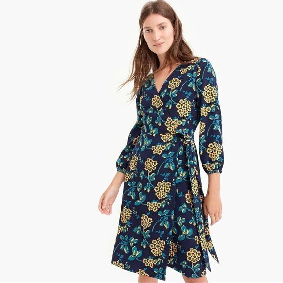 J Crew Golden Floral Wrap Dress in 365 Crepe Size 4 - Picture 1 of 8